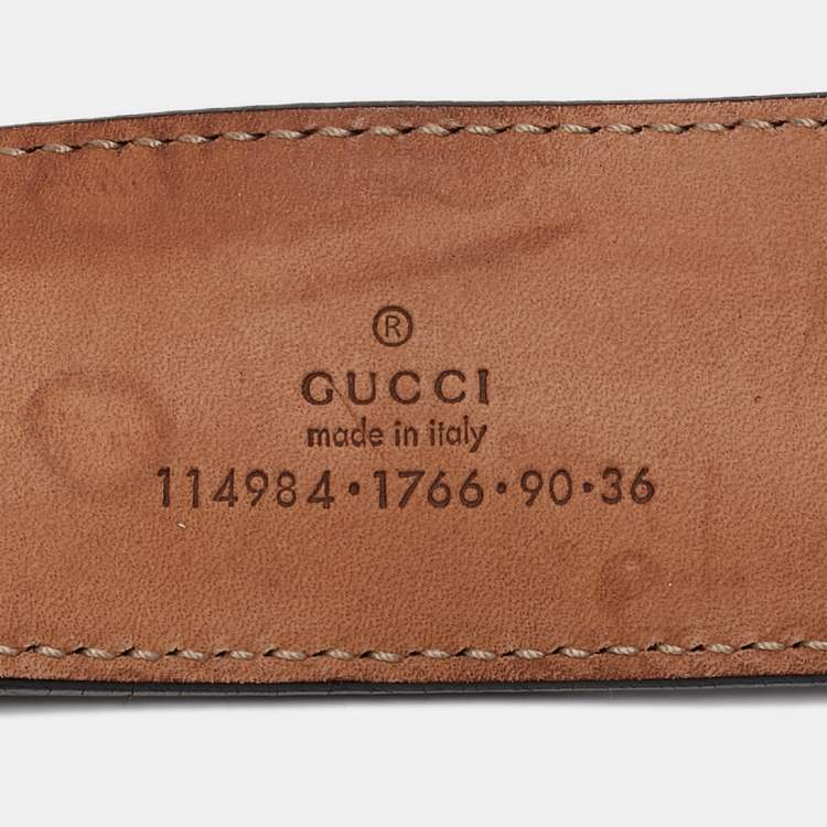 Pre Owned Gucci Black Web Canvas and Leather Interlocking G Buckle Belt 90CM