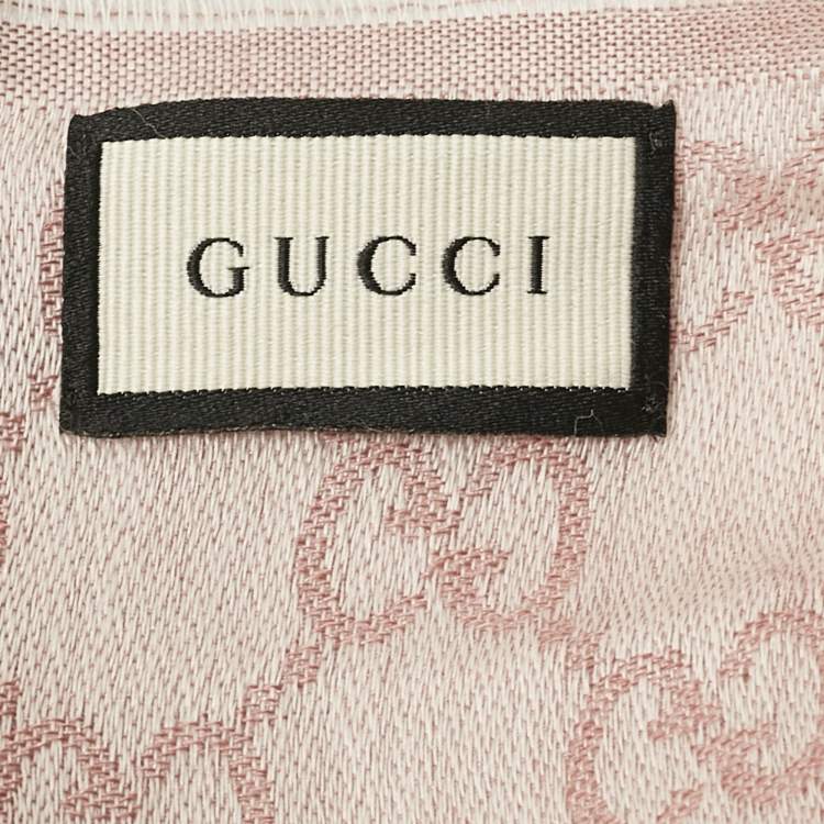 Pre Owned Gucci Rose and Ivory Guccissima Jacquard Fringed Outlet Shawl