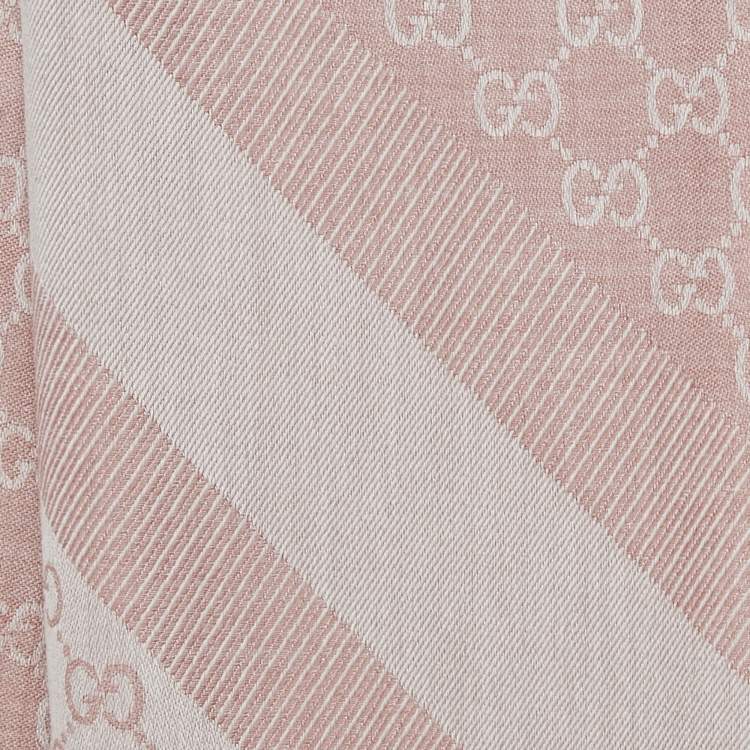 Pre Owned Gucci Rose and Ivory Guccissima Jacquard Fringed Outlet Shawl
