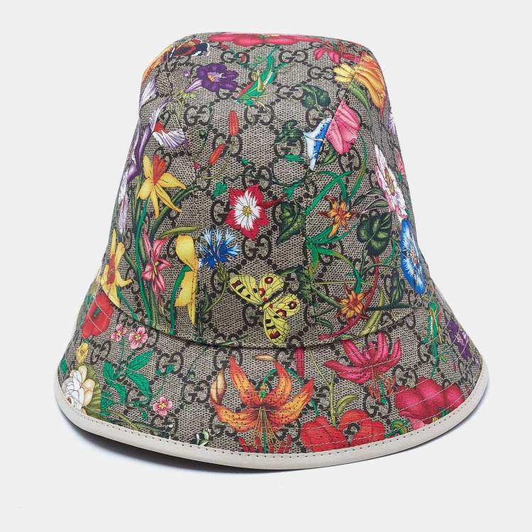 Pre Owned Gucci Beige GG Floral Print Coated Canvas Bucket Hat L