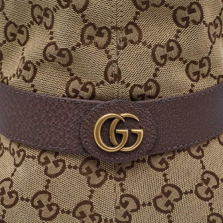 Pre Owned Gucci Brown GG Cotton Canvas and Leather Bucket Hat S