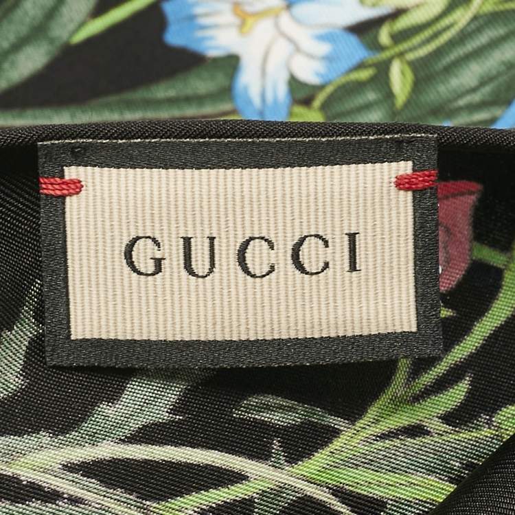 Pre Owned Gucci Black Floral Print Silk Square Scarf 