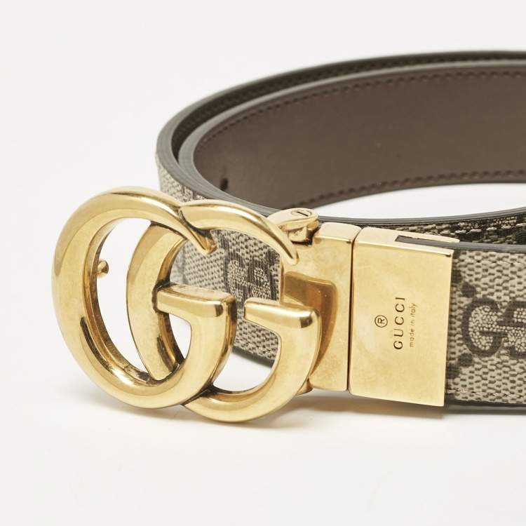 Pre Owned Gucci Beige GG Supreme Canvas GG Marmont Reversible Buckle Belt 85CM
