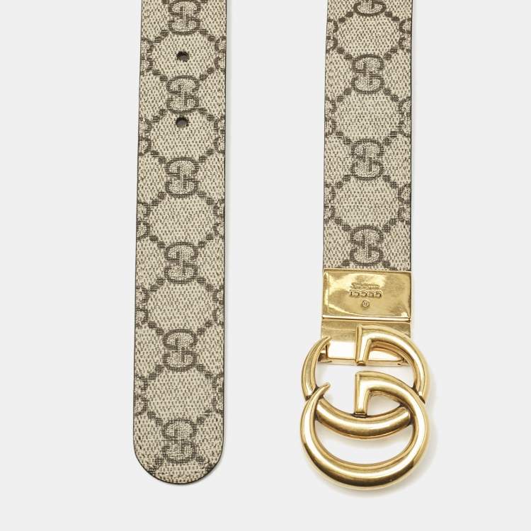 Pre Owned Gucci Beige GG Supreme Canvas GG Marmont Reversible Buckle Belt 85CM