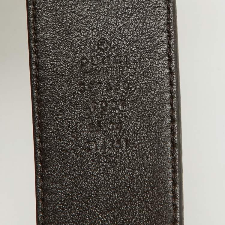 Pre Owned Gucci Dark Brown Leather GG Marmont Buckle Belt 85CM