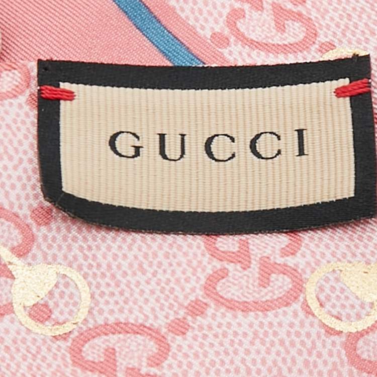 Pre Owned Gucci Pink GG Horsebit Print Silk Neck Bow 