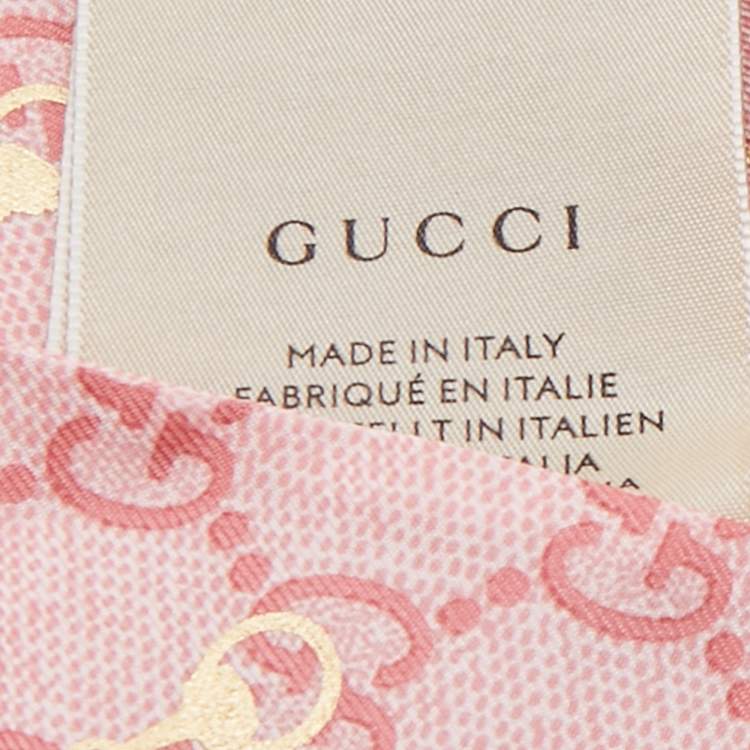 Pre Owned Gucci Pink GG Horsebit Print Silk Neck Bow 