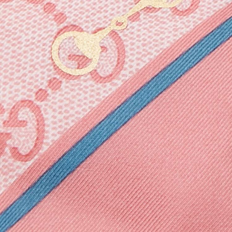 Pre Owned Gucci Pink GG Horsebit Print Silk Neck Bow 