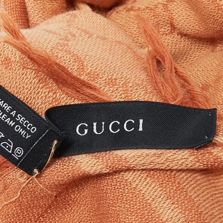 Pre Owned Gucci Orange GG Supreme Cotton Fringed Scarf 