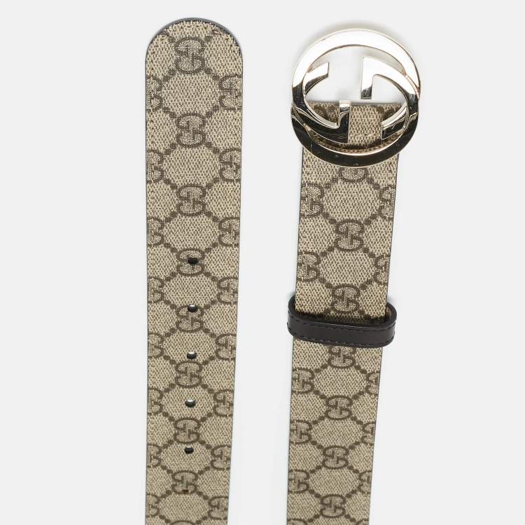 Pre Owned Gucci Beige GG Supreme Canvas Interlocking G Buckle Belt 80CCM