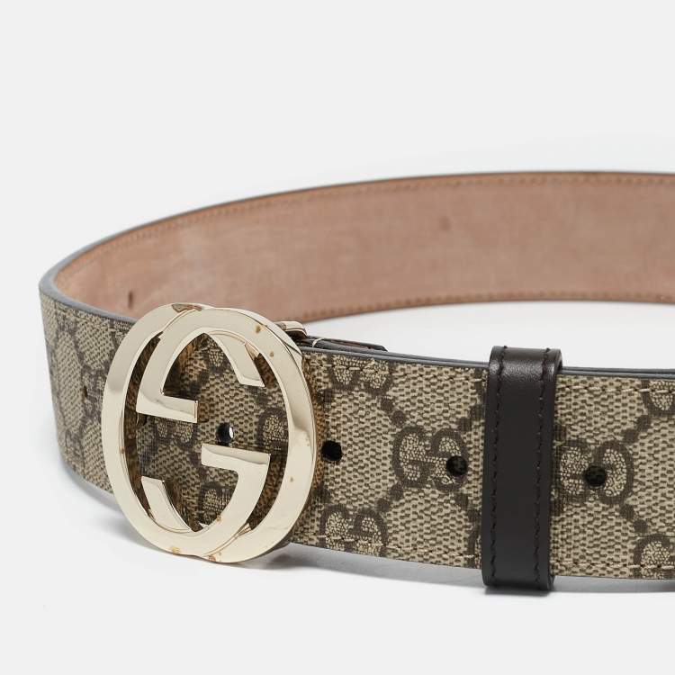 Pre Owned Gucci Beige GG Supreme Canvas Interlocking G Buckle Belt 80CCM