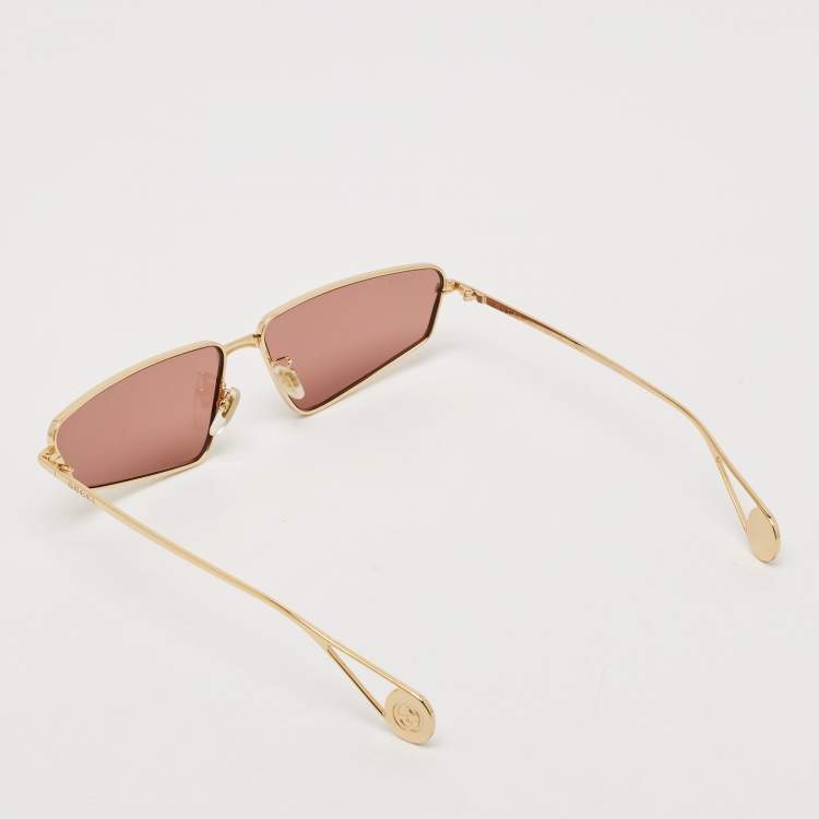 Pre Owned Gucci Gold/Red GG0537S Rectangular Sunglasses