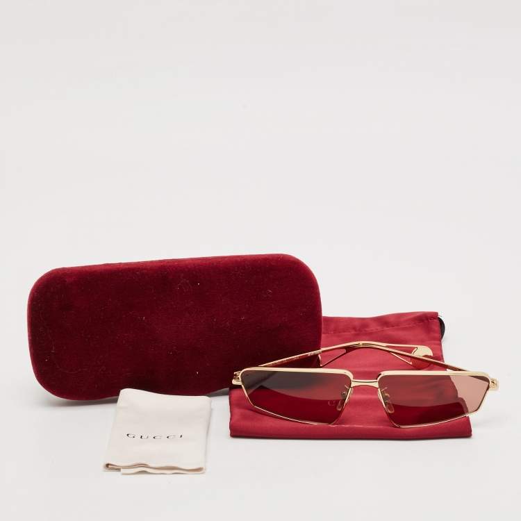 Pre Owned Gucci Gold/Red GG0537S Rectangular Sunglasses