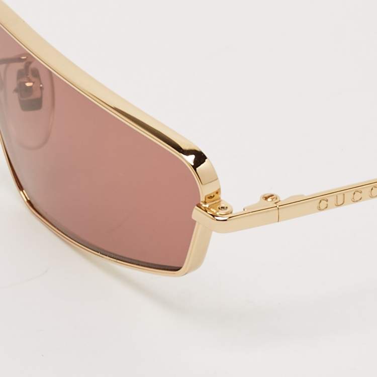 Pre Owned Gucci Gold/Red GG0537S Rectangular Sunglasses