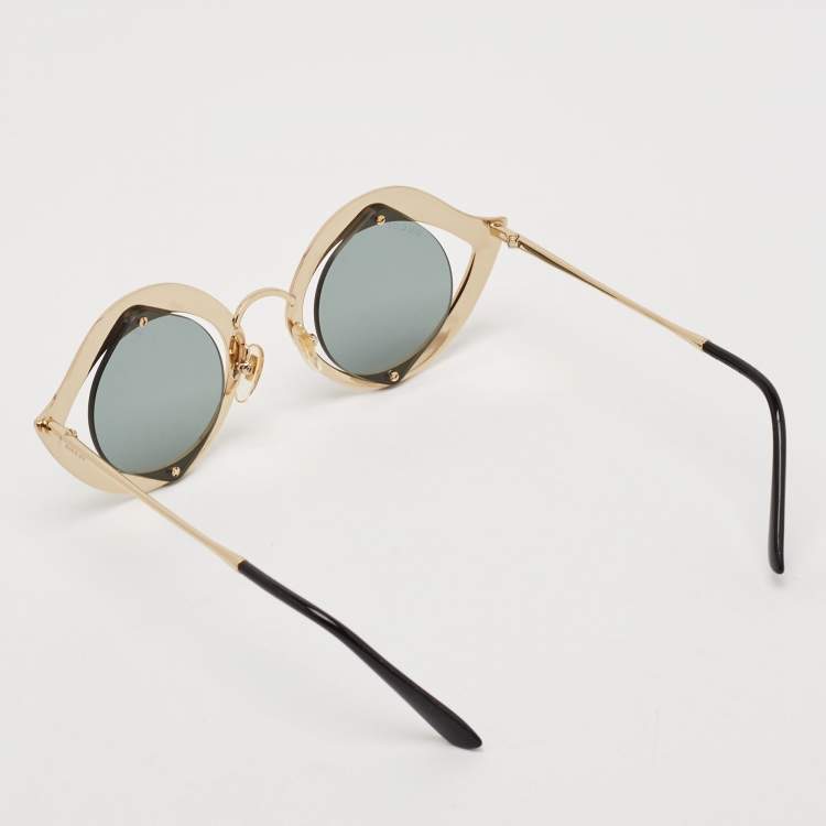 Pre Owned Gucci Black/Gold GG0046S Crystals Eye Round Sunglasses