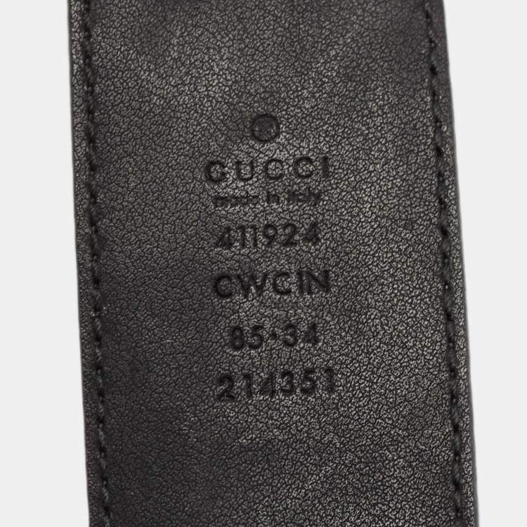 Pre Owned Gucci Black Guccissima Leather Interlocking G Buckle Belt 85CM