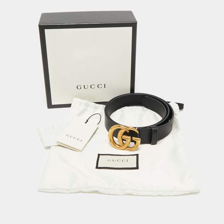 Pre Owned Gucci Black Leather Interlocking G Buckle Belt 85CM