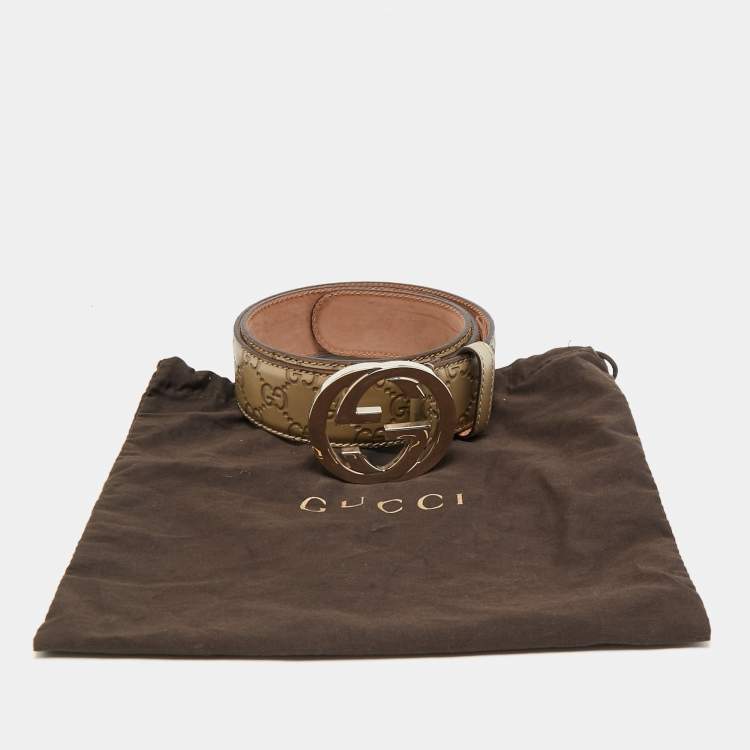 Pre Owned Gucci Gold Guccissima Leather Interlocking G Buckle Belt 85 CM