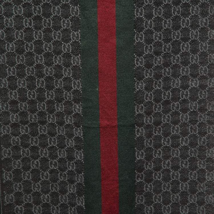 Pre Owned Gucci Tri Color GG Wool & Silk Web Scarf