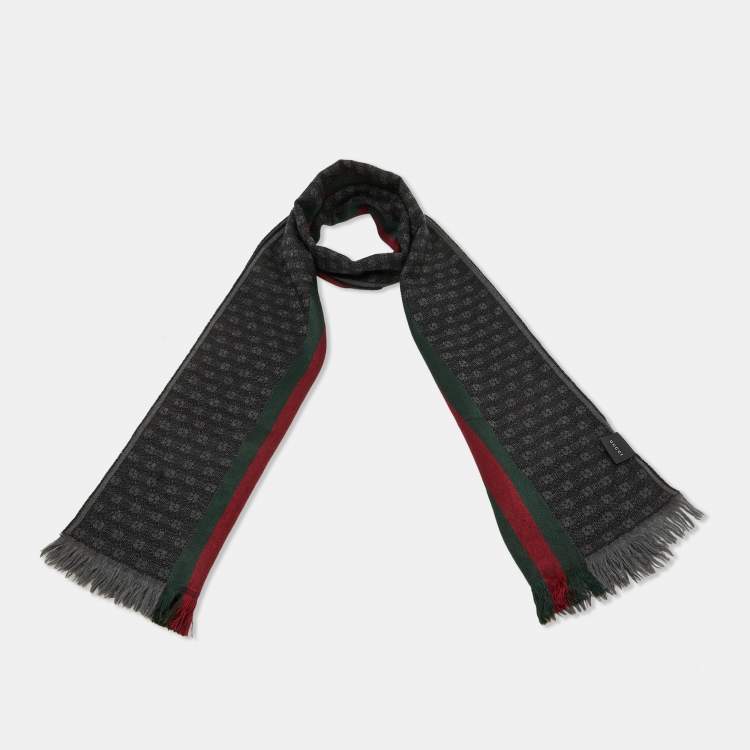 Pre Owned Gucci Tri Color GG Wool & Silk Web Scarf