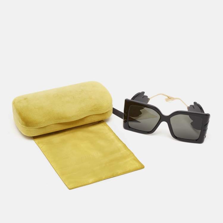 Pre Owned Gucci Black/Gold GG0535S Leaf Motif Oversized Sunglasses