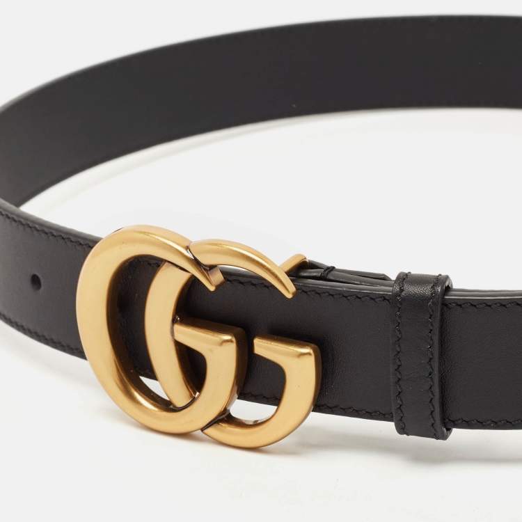 Pre Owned Gucci Black Leather GG Marmont Buckle Belt 75 CM