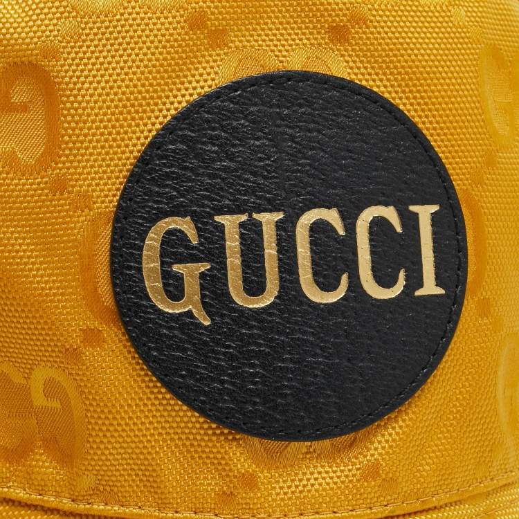 Pre Owned Gucci Yellow Logo Leather Applique GG Canvas Bucket Hat