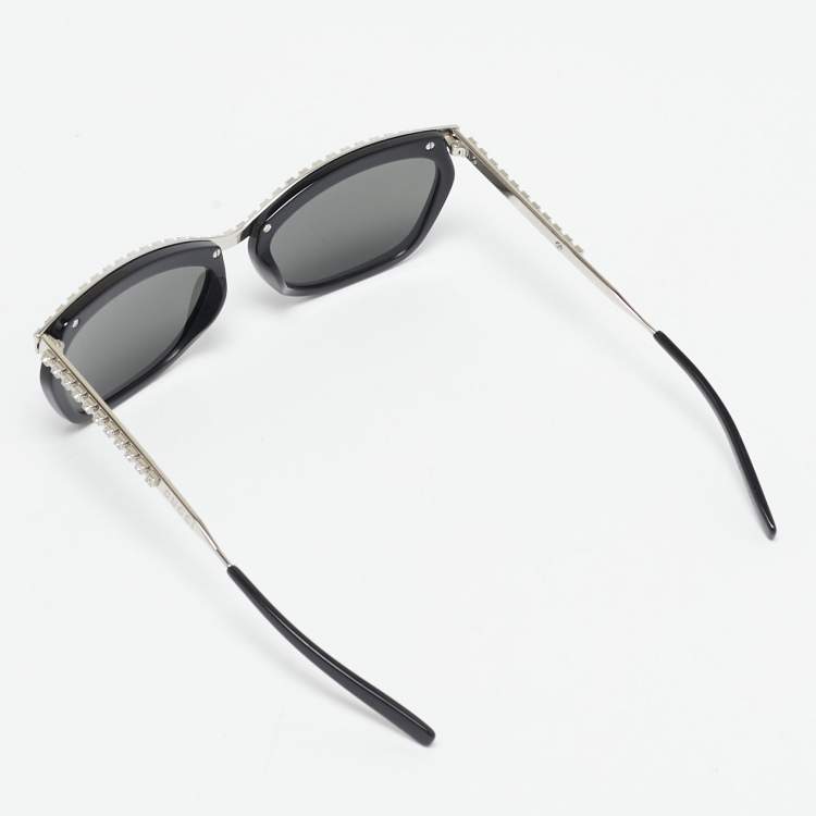Pre Owned Gucci Black/Silver GG0617S GG Crystals Cat Eye Sunglasses