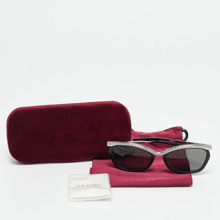 Pre Owned Gucci Black/Silver GG0617S GG Crystals Cat Eye Sunglasses