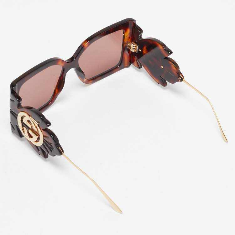 Pre Owned Gucci Tortoise Brown GG0535S Leaf Motif Oversized Sunglasses