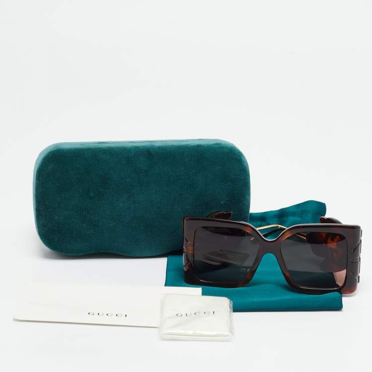 Pre Owned Gucci Tortoise Brown GG0535S Leaf Motif Oversized Sunglasses