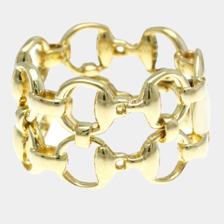 Pre Owned Gucci 18K Yellow Gold Horsebit Band Ring EU 53