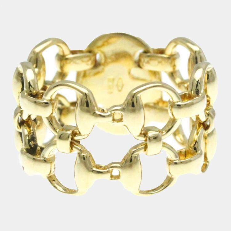 Pre Owned Gucci 18K Yellow Gold Horsebit Band Ring EU 53