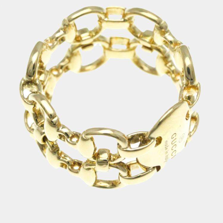 Pre Owned Gucci 18K Yellow Gold Horsebit Band Ring EU 53