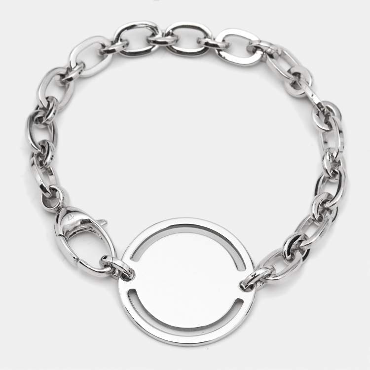 Pre Owned Gucci Disk Sterling Silver 925 Link Bracelet 17