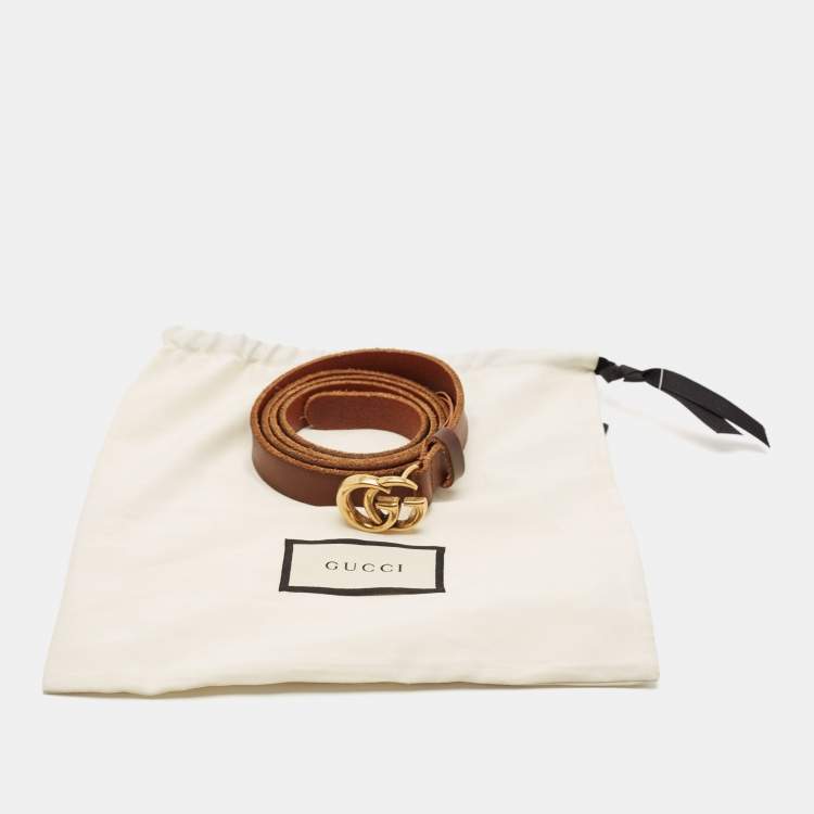 Pre Owned Gucci Brown Leather Double G Slim Buckle Belt 100CM 
