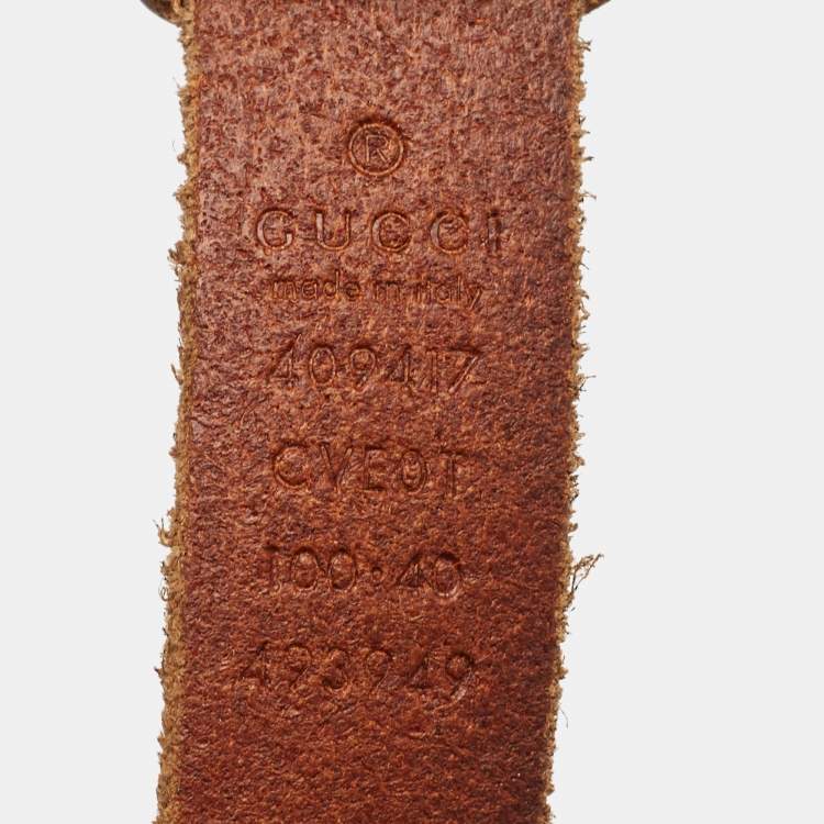 Pre Owned Gucci Brown Leather Double G Slim Buckle Belt 100CM 