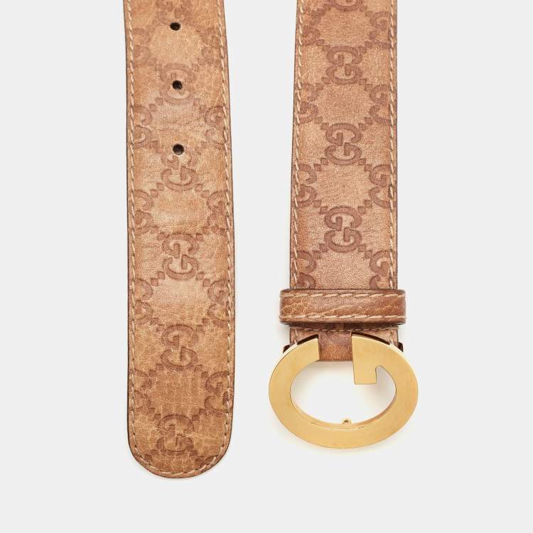 Pre Owned Gucci Brown Guccissima Leather G Buckle Belt 90CM