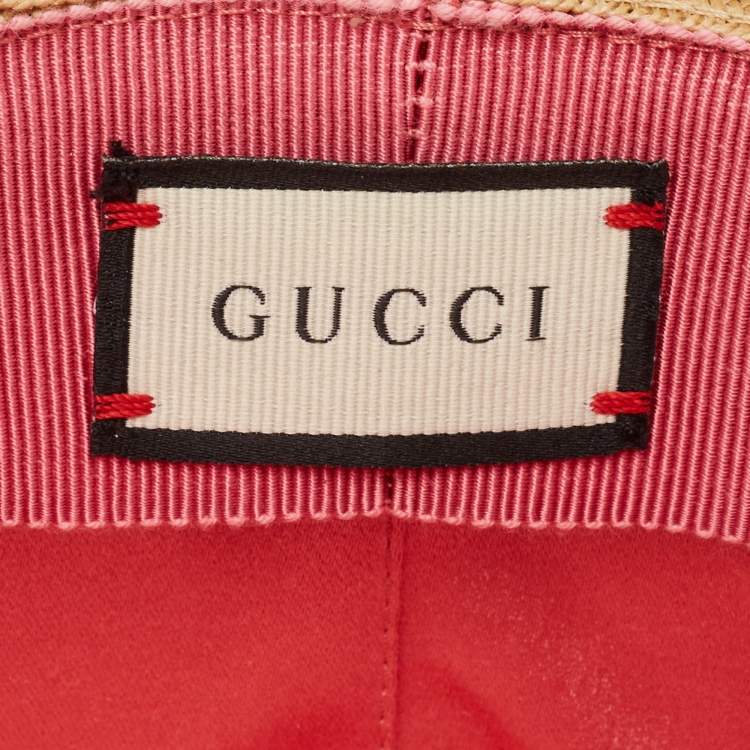 Pre Owned Gucci Brown Silk Scarf Trim Straw Hat S