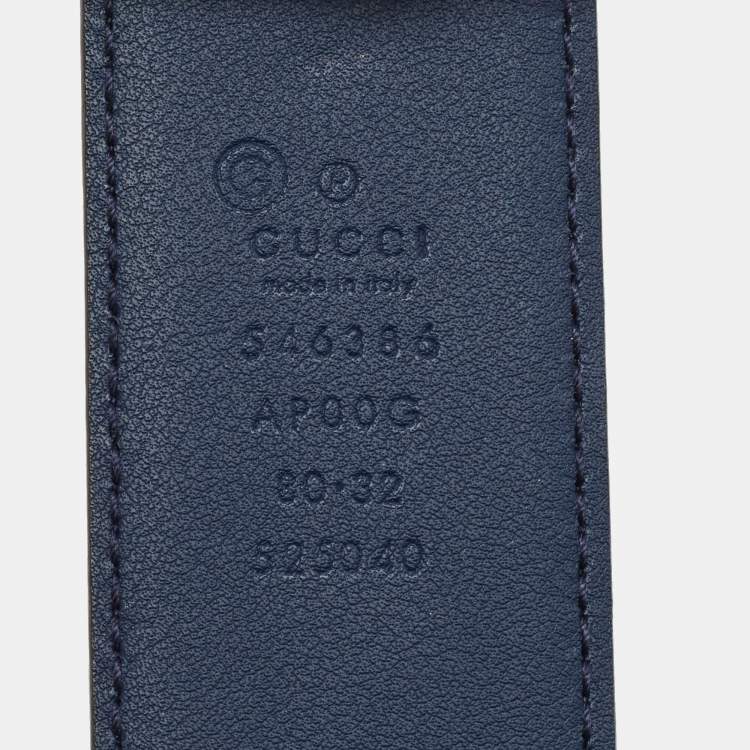 Pre Owned Gucci Navy Blue Leather Interlocking G Buckle Belt 80CM