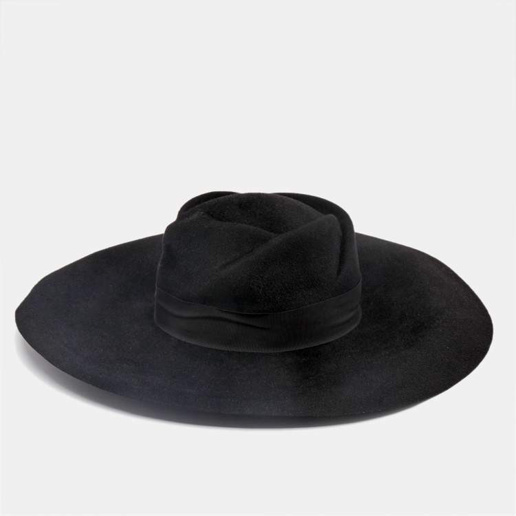 Pre Owned Gucci Black Rabbit Felt Wide Brim Hat M