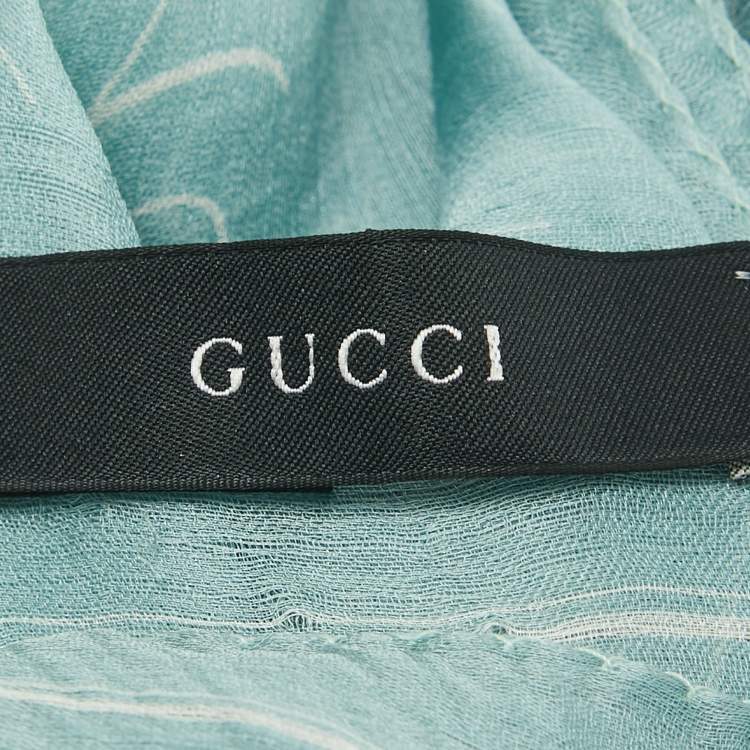 Pre Owned Gucci Blue Printed Silk Square Scarf 
