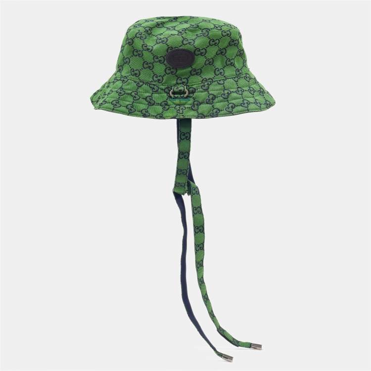 Pre Owned Gucci Green GG Canvas Reversible Self-Tie Bucket Hat 