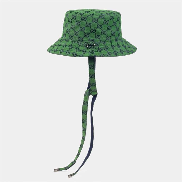 Pre Owned Gucci Green GG Canvas Reversible Self-Tie Bucket Hat 