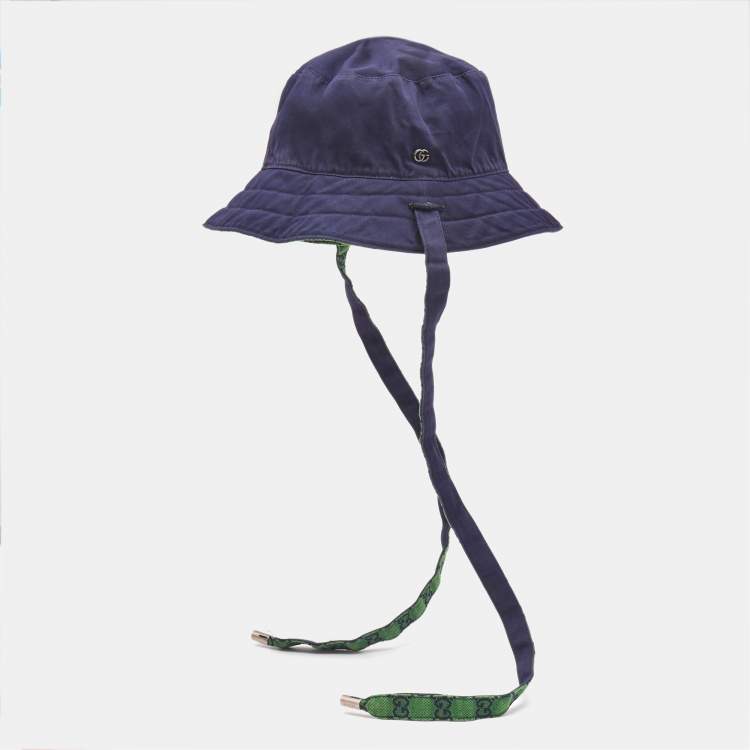 Pre Owned Gucci Green GG Canvas Reversible Self-Tie Bucket Hat 