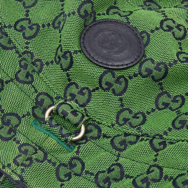 Pre Owned Gucci Green GG Canvas Reversible Self-Tie Bucket Hat 