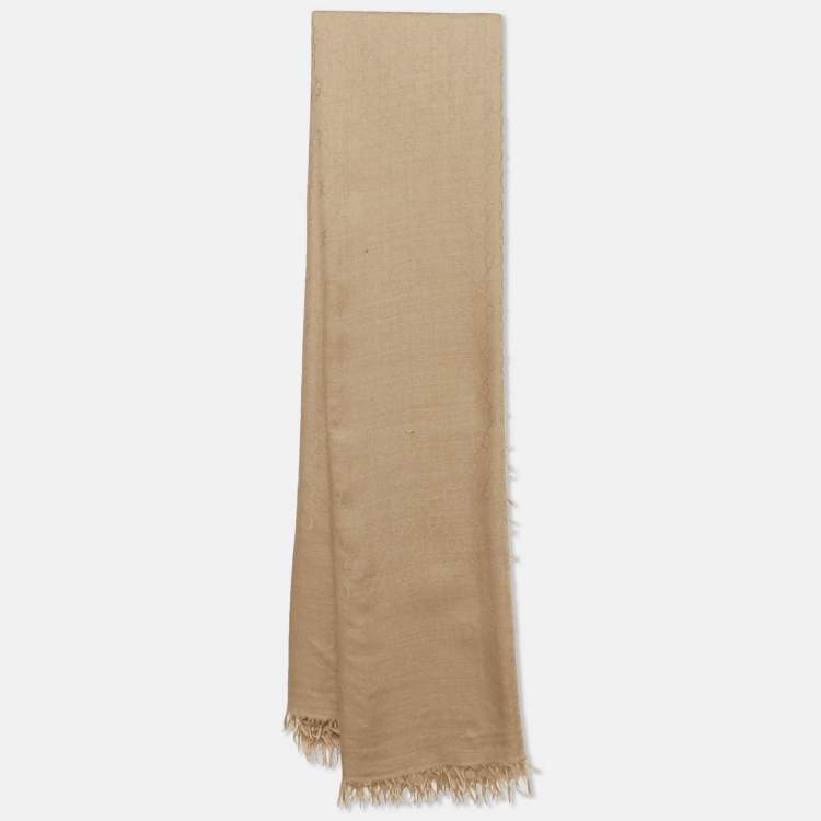 Pre Owned Gucci Beige GG Jacquard Silk Blend Scarf