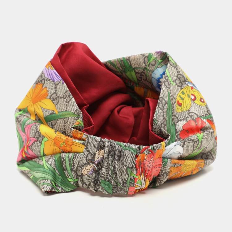 Pre Owned Gucci Multicolor Flora Print Silk Headband