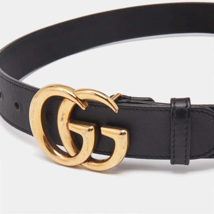 Pre Owned Gucci Black Leather GG Marmont Buckle Belt 70CM