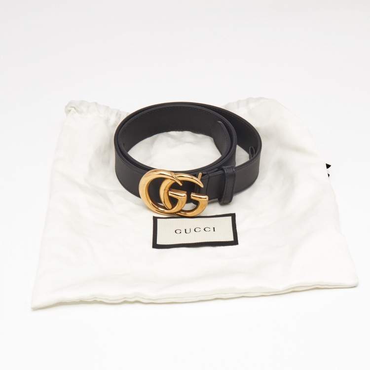 Pre Owned Gucci Black Leather GG Marmont Buckle Belt 70CM